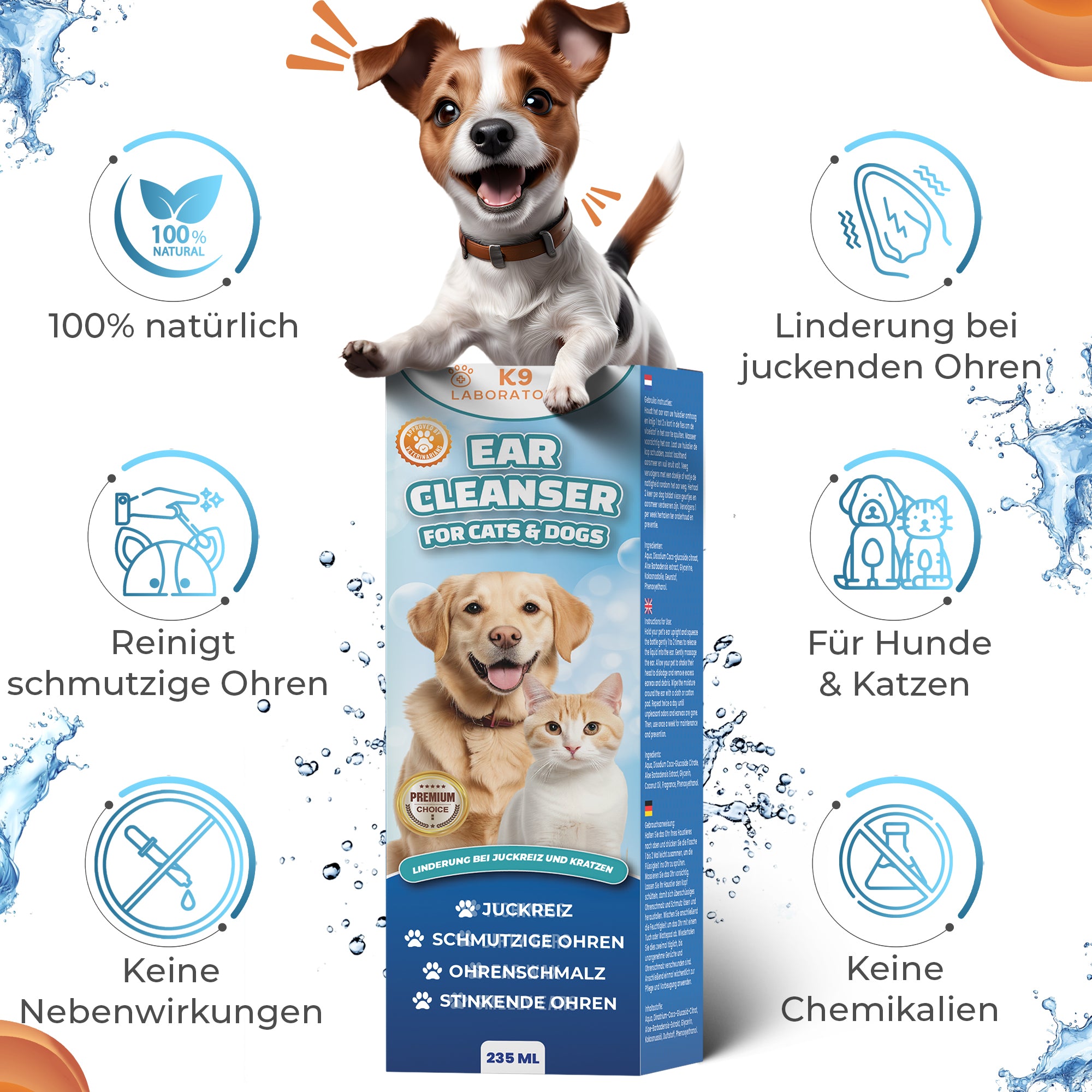 Ohrreiniger für Hunde - Ohrpflege ohne Stress – gegen Schmutz, Geruch & Entzündungen - ganz natürlich -