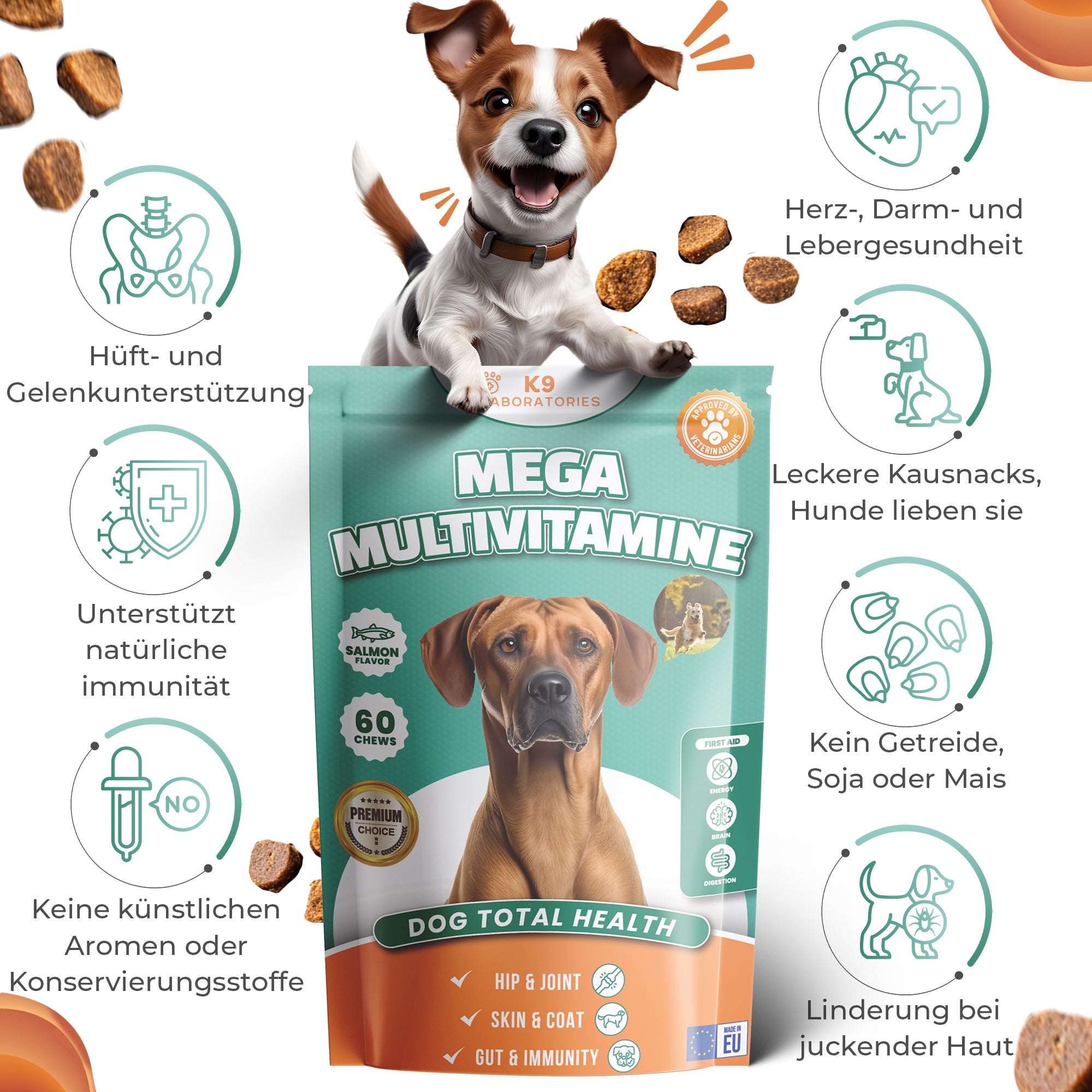 Mega Multivitamine Kausnack - Power für jeden Tag - Kraftpaket für Fell, Knochen & Herz
