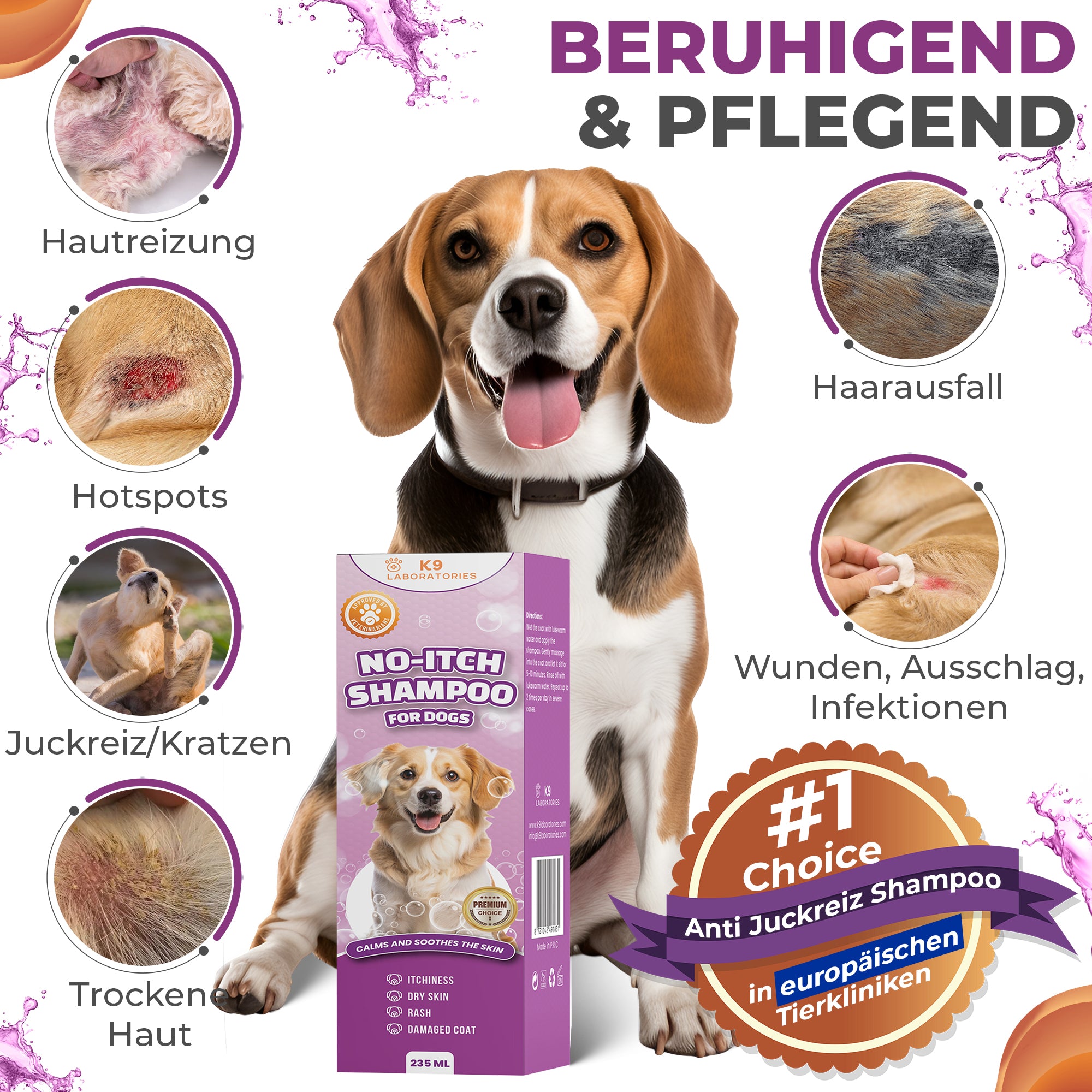 Anti Juckreiz Shampoo - gegen Kratzen & Lecken - Für sensible & allergische Hundehaut - Beruhigt sofort