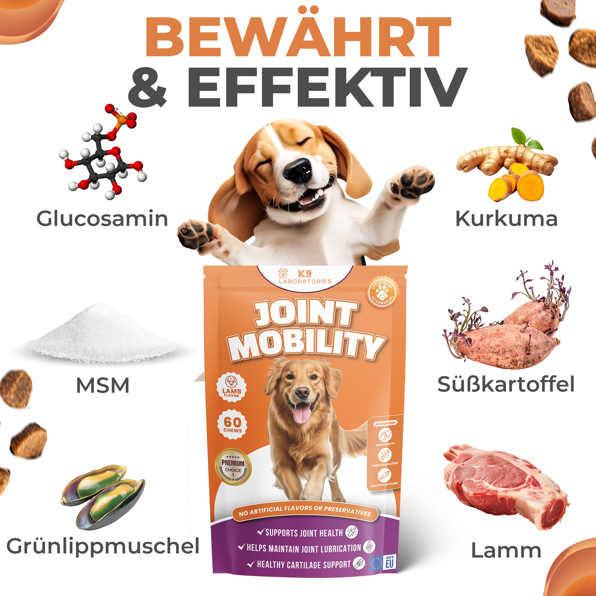 Joint Mobility Kausnack - Unterstützt Gelenke & Knochen - Lassen Sie Ihren Hund wieder springen & toben