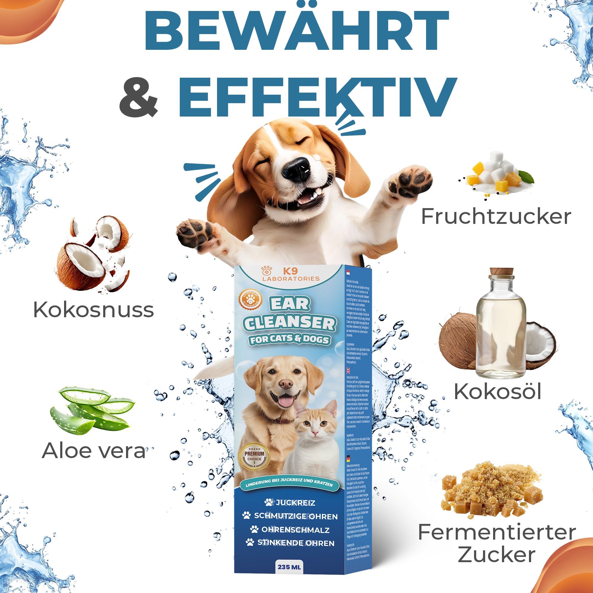 Ohrreiniger für Hunde - Ohrpflege ohne Stress – gegen Schmutz, Geruch & Entzündungen - ganz natürlich -