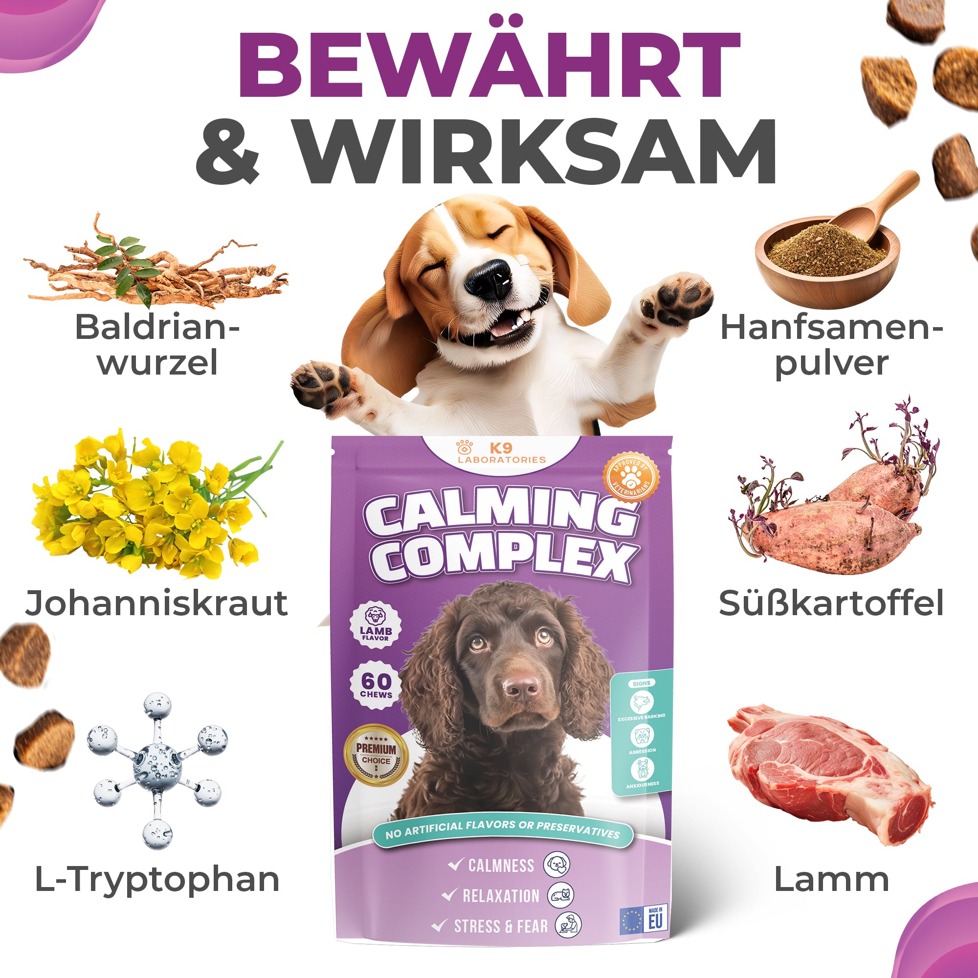 Calming Kausnack - Schnelle Hilfe bei Stressverhalten - natürliche Beruhigung - Weniger Bellen, mehr Balance