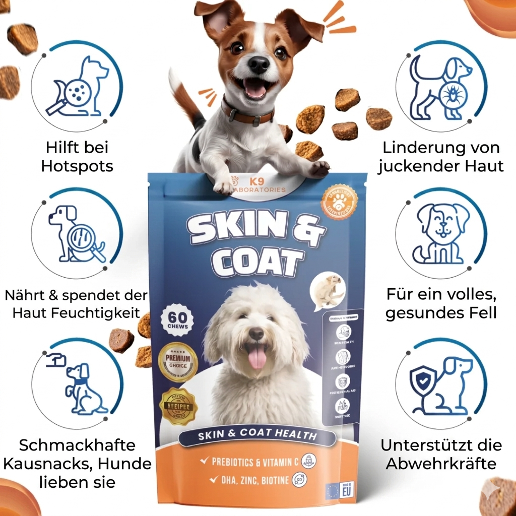 Skin & Coat Kausnack - Schnell Hilfe bei Fellverlus - Glanz ins Fell – Kraft in die Hautt & Schuppen